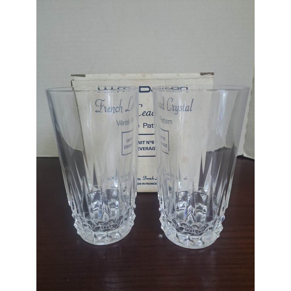 Set Of 2 Beverage Glasses 24% French Lead Crystal Verite Pattern New In Box